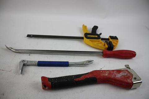 Mixed Tool Lot - Hitachi Driver/Drill, Ryobi Buffer, Dewalt Clamp, And More