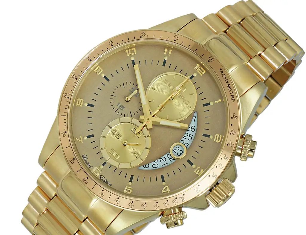 Lechateau Mens, Swiss-Ronda Chronograph Mov't, Light Brown -Date Dial,Gold tone, MSRP: $2,468.00 - photo 1