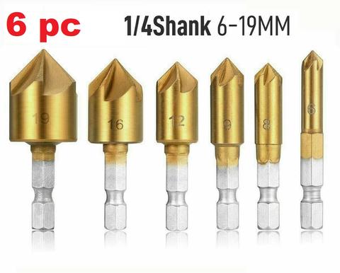 6 Pc Countersink Drill Bit Set