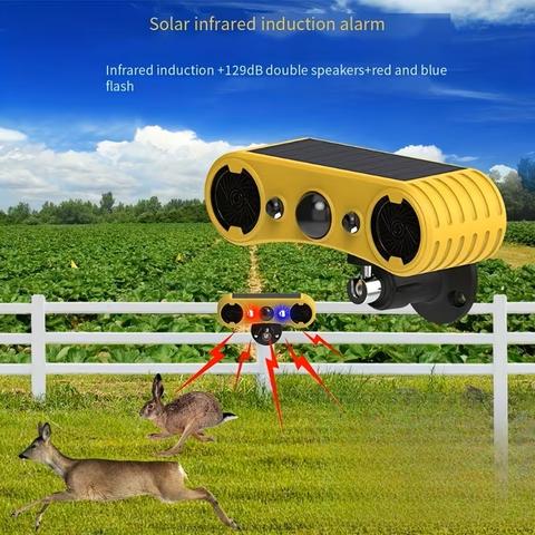 Newest Solar Powered Soundwave Technology Animal Repeller - PIR Sensor and Red/ Blue Flashing Light, Multiple Sounds, Ideal for Repelling Squirrels, Dogs, Deer and More!