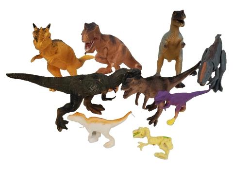 Vintage Lot of 9 Plastic Dinosaur Toys - T-Rex, Triceratops, Raptor & More