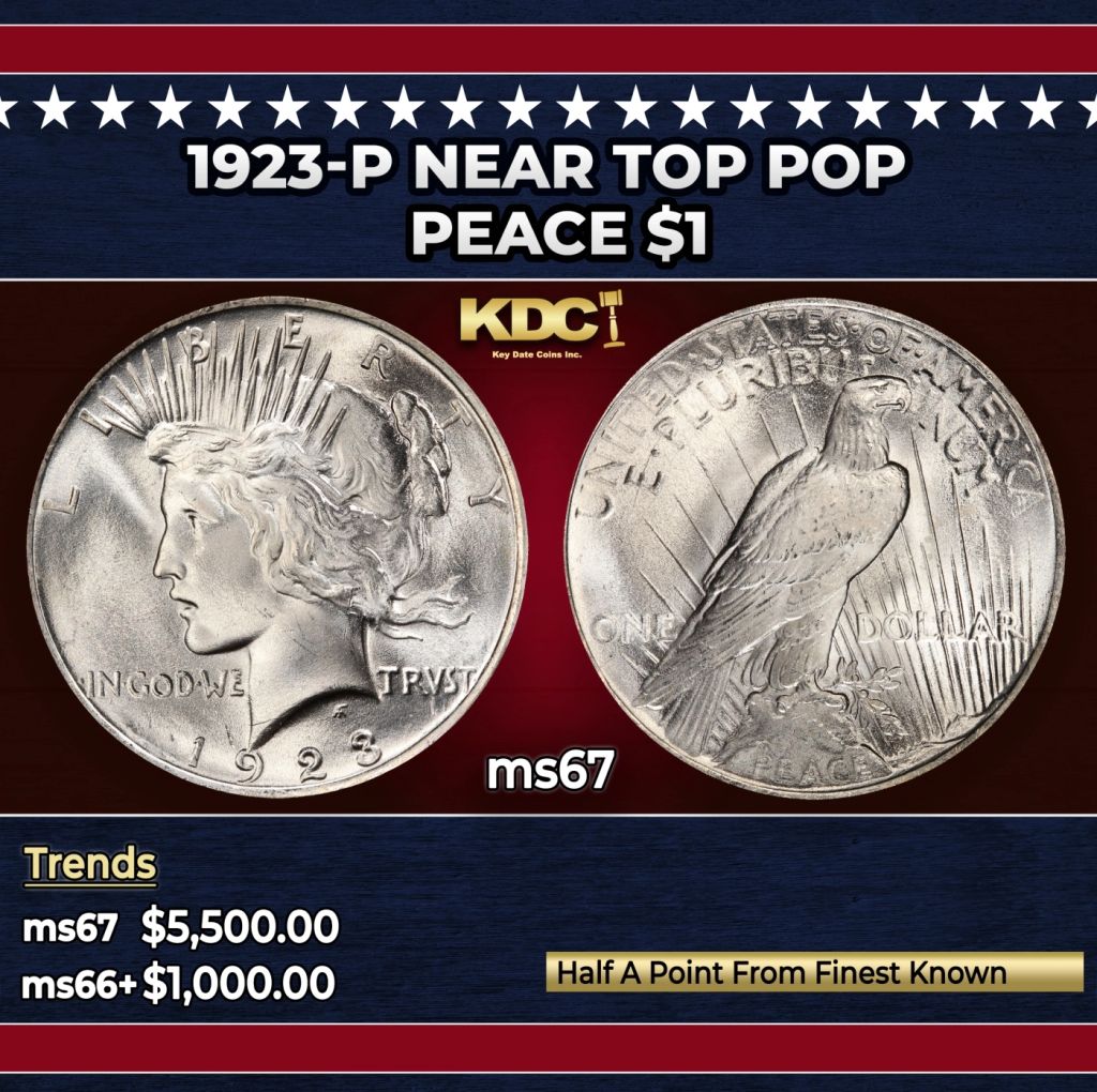 1923-p Peace Dollar Near Top Pop $1 ms67 SEGS - photo 1