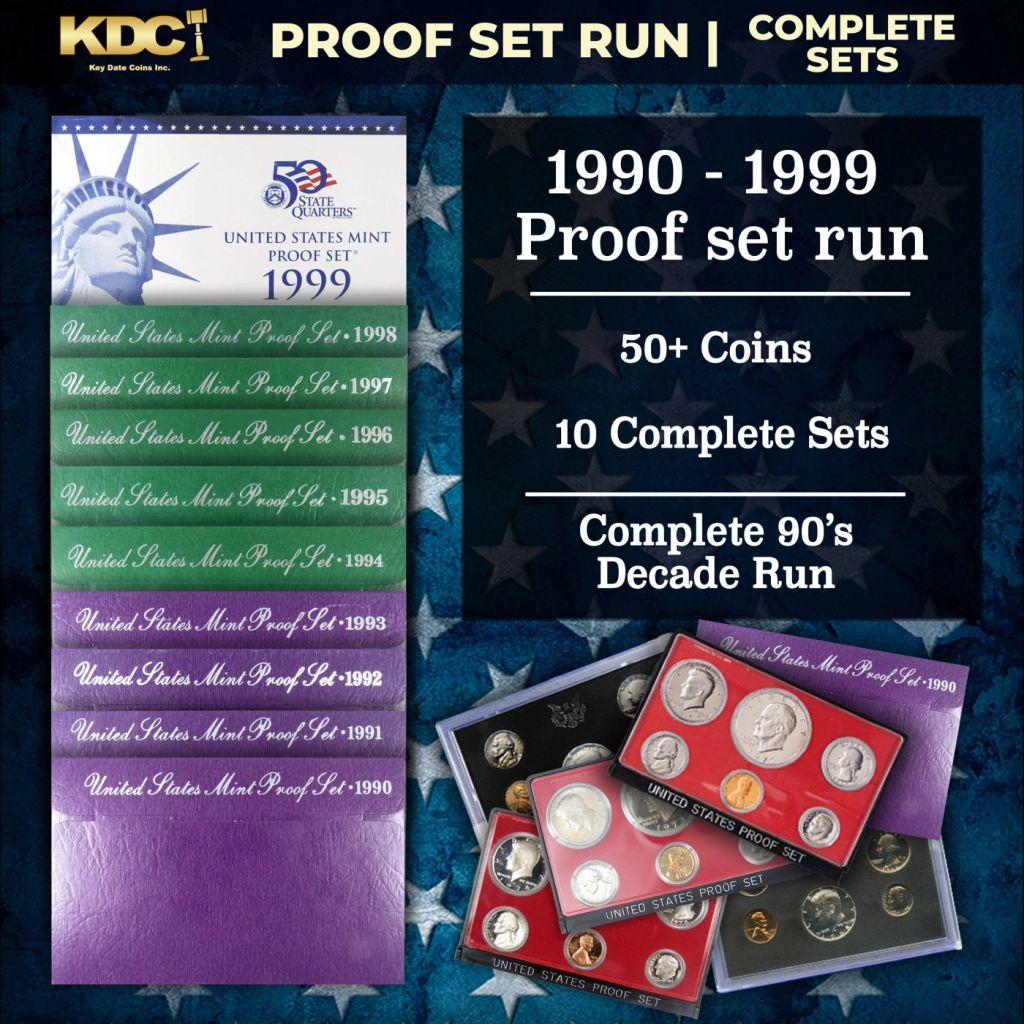1990-1999 Full Decade Proof Set Run - 54 Coins, 10 Complete Sets - photo 1