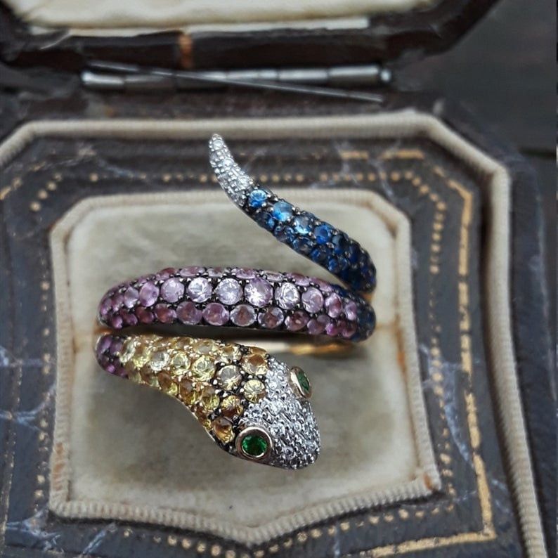 2.00ctw Multicolor Stones Snake Ring - photo 1
