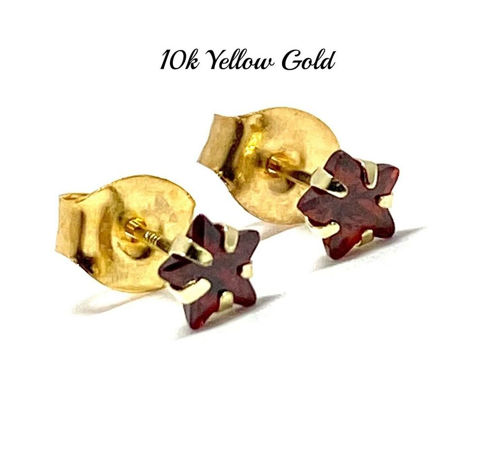 10k Yellow Gold 4mm Star Cut Garnet Stud Earrings Beautifully Dainty - photo 1
