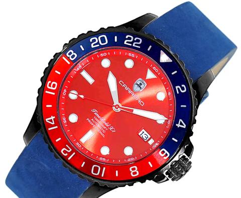 LeChateau, Men's  NH35 AUTOMATIC MOVEMENT, 10 ATM, IP-BLACK - BLUE/RED, BLUE BAND,  C1B737BU-MR_LBU - MSRP:  $2,340.00