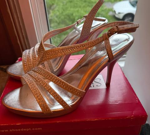 Rhinestone Strappy Evening Heels Silver Size 9M w/ Box