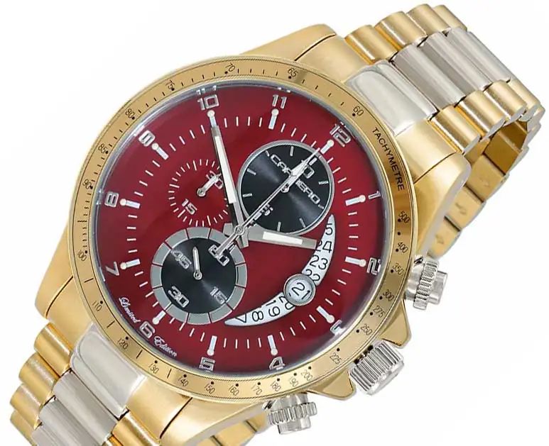 Lechateau Mens, Swiss-Ronda Chronograph Mov't, 2- Told Gold, Maroon -Black Dial, C2T101YL_BRD - MSRP: $2,468.00 - photo 1