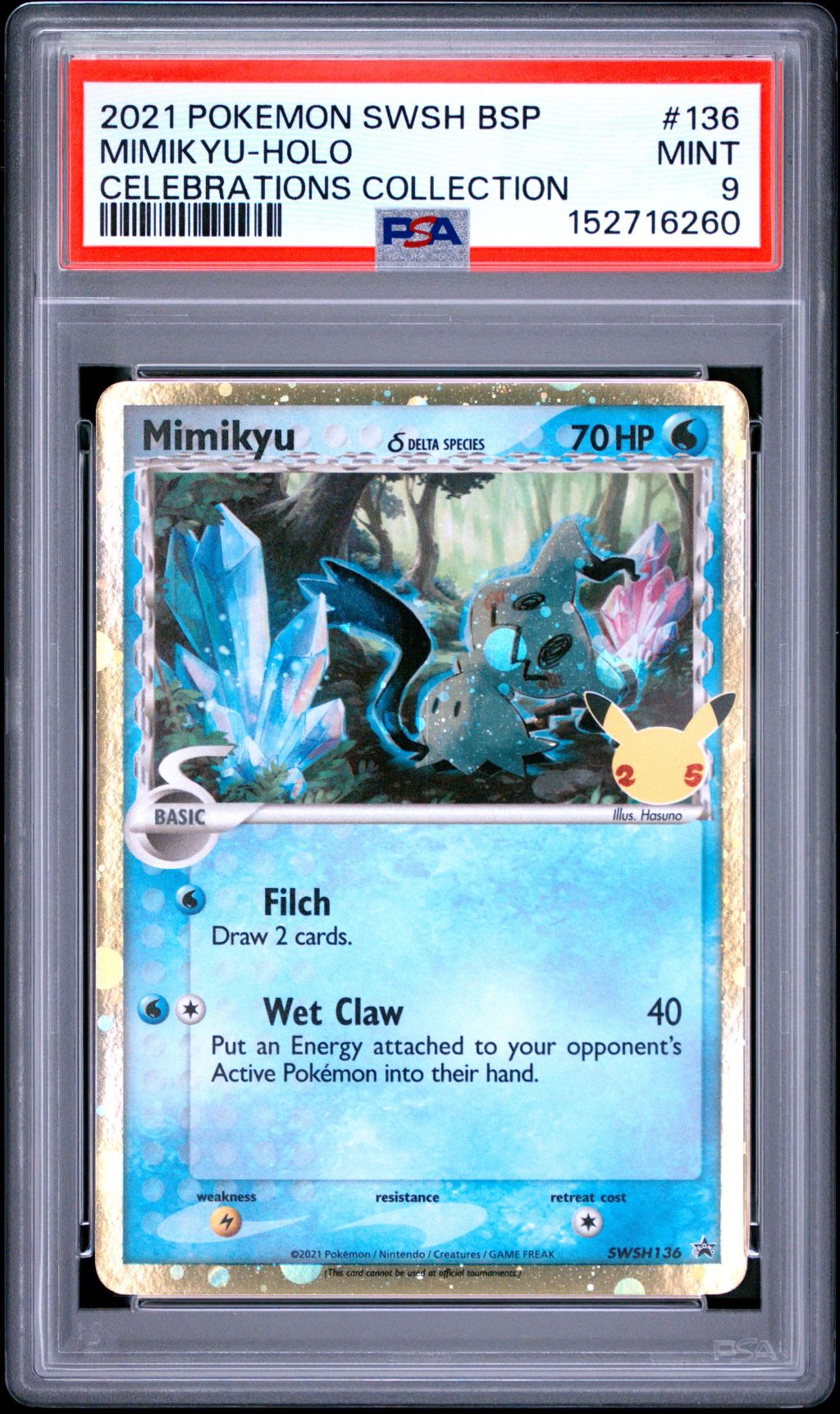 PSA 9 Pokemon – 2021 Mimikyu Holo #SWSH136 – Celebrations - photo 1