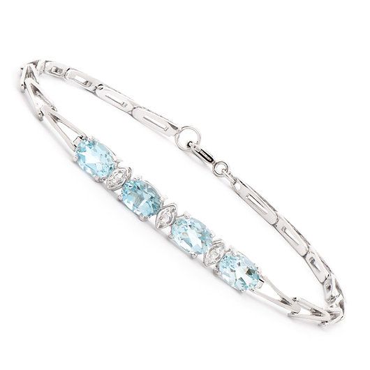 2.83 Cts Natural Blue Topaz Diamonds Rhodium Plated Designer Bracelet - photo 1