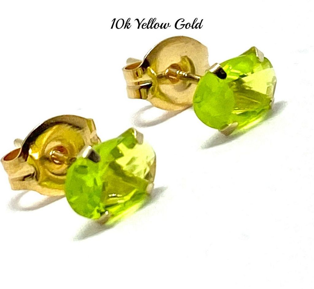 10k Yellow Gold 6x4mm Oval Cut Peridot Stud Earrings Beautifully Dainty - photo 1