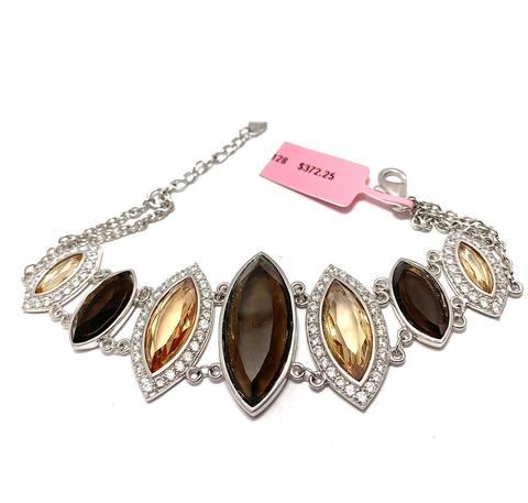 $372 18k Gold & .925 Sterling Silver 125.00ctw Chocolate. Champagne & White Topaz Large Bracelet