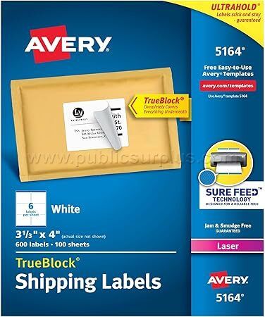Lot of 2 Boxes Avery (5164) 600 Labels/Box — photo 1
