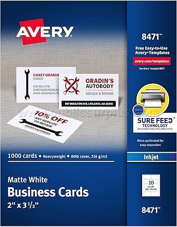 Avery (8471) Business Cards 2" x 3 1/2", Matte White, 1000/Pack — photo 1