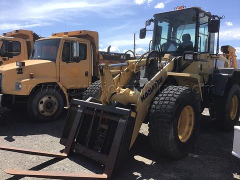 2007 KOMATSU FRONT END LOADER WITH FORKS, BUCKET AND SNO GO SNOW BLOWER. #332