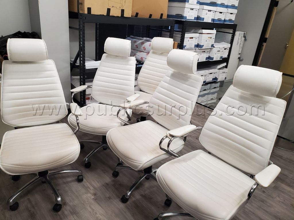 Modern Conference Office Chairs with White Upholstery & Chrome Trim — photo 1