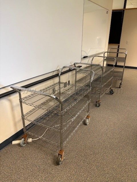 CHROME 3-SHELF WIRE CART ON SWIVEL CASTERS — photo 1