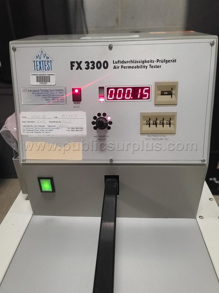 TEXTILE TESTING LAB EQUIPMENT - TEXTEST FX3300 AIR PERMEABILITY TESTER W/ TABLE — photo 1