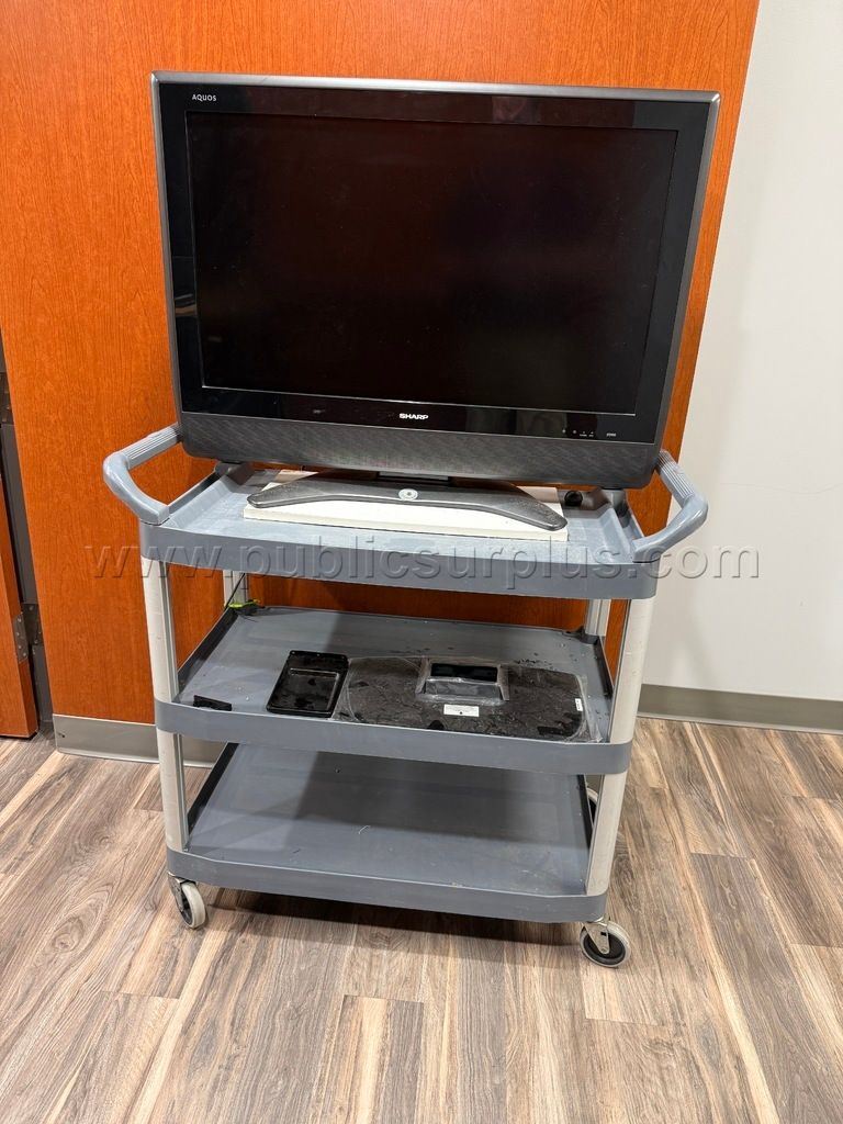 TV mounted on gray cart — photo 1