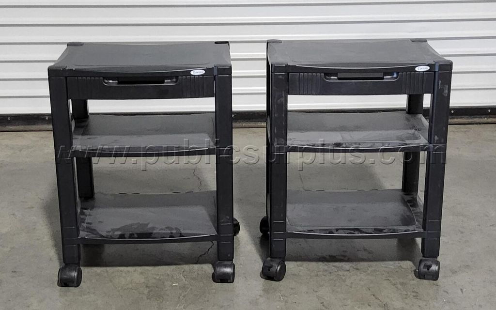 LOT OF 2 BLACK PLASTIC MEDIA CARTS — photo 1