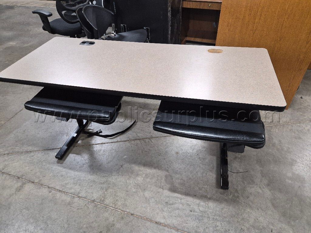 Lot of (2) Computer Student Desks w/Keyboard, mouse, and PC trays — photo 1