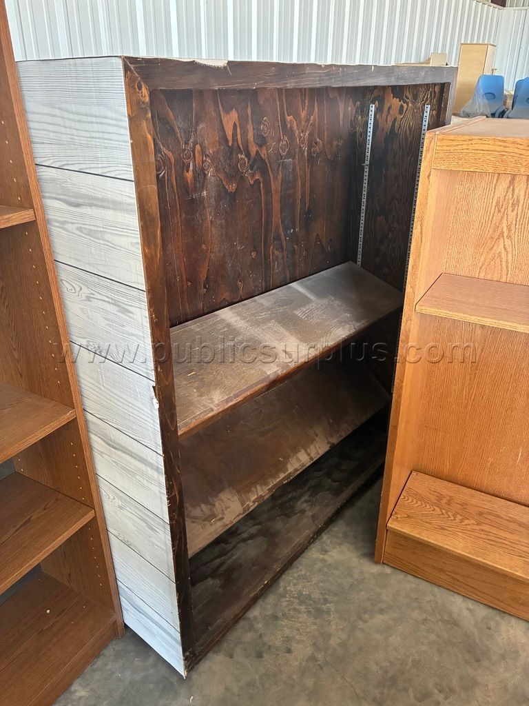 3 Wooden Book Cases, 1 Rolling Cabinet — photo 1