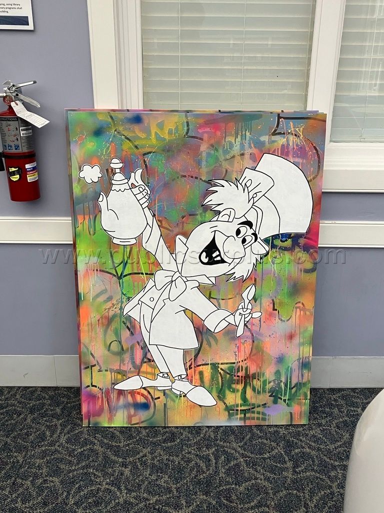 Six framed canvas paintings and one purple rug for auction — photo 1