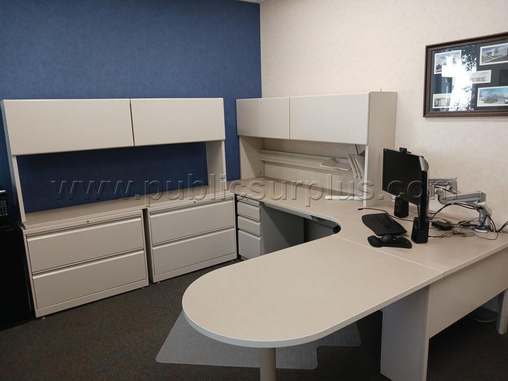Allsteel/HON Desk w/Double Hutch, Peninsula & 3 File Cabinets — photo 1