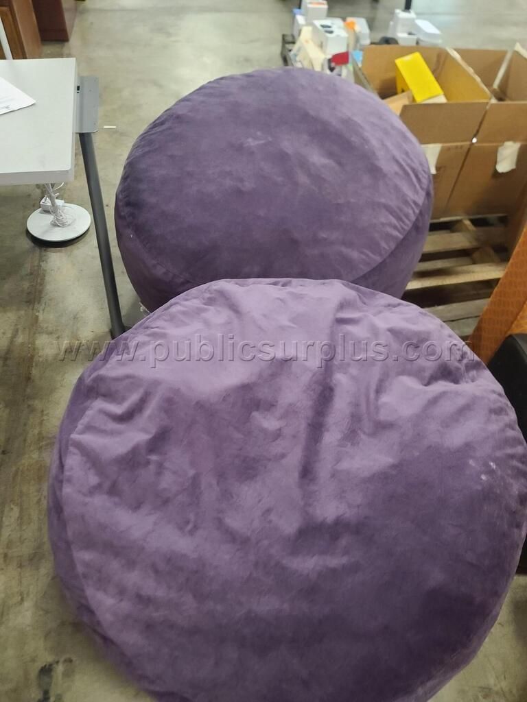 Lot of (2) Large Upholstered Round Ottomans / Floor Cushions - Purple — photo 1