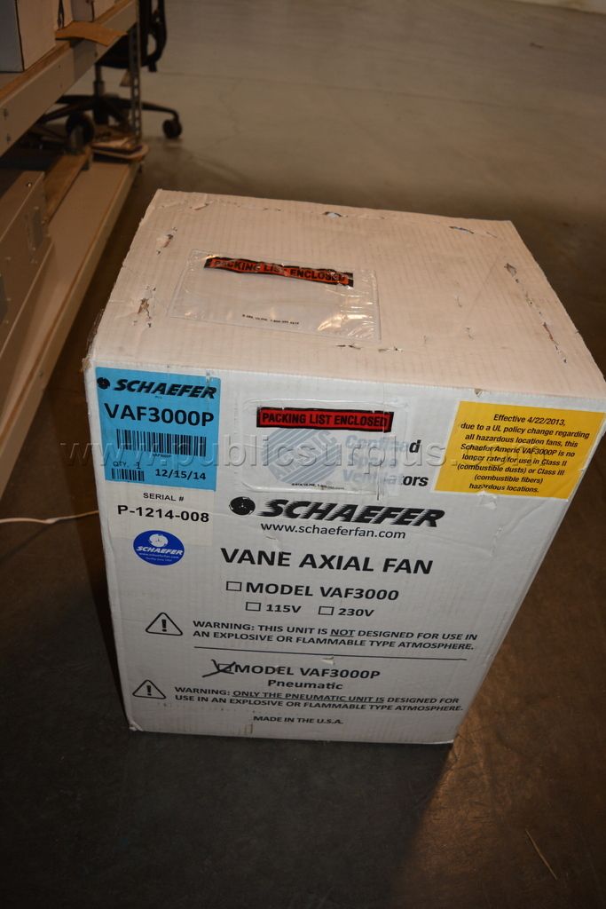 Schaefer VAF3000P Pneumatic Vane Axial Fan (Enclosed Space) w/2 Hoses *NEW* - photo 1