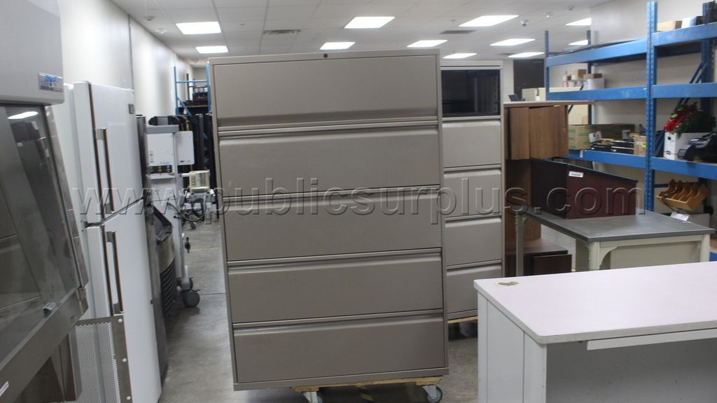 Beige 5 Drawer Metal File Cabinet 42" x 18" x 63" - photo 1